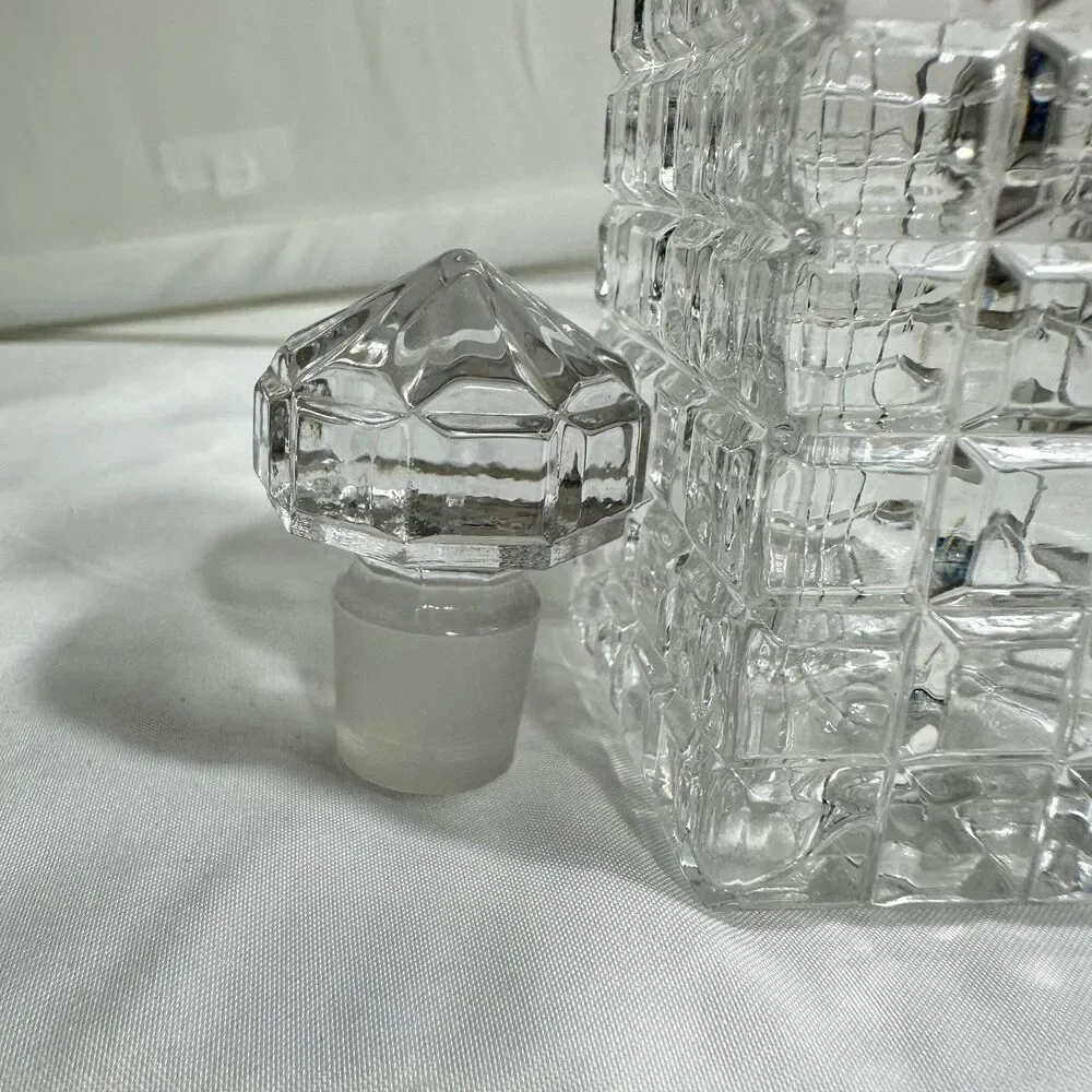 VTG Pressed Square Glass Decanter With Stopper Cologne Or Liquor Barware